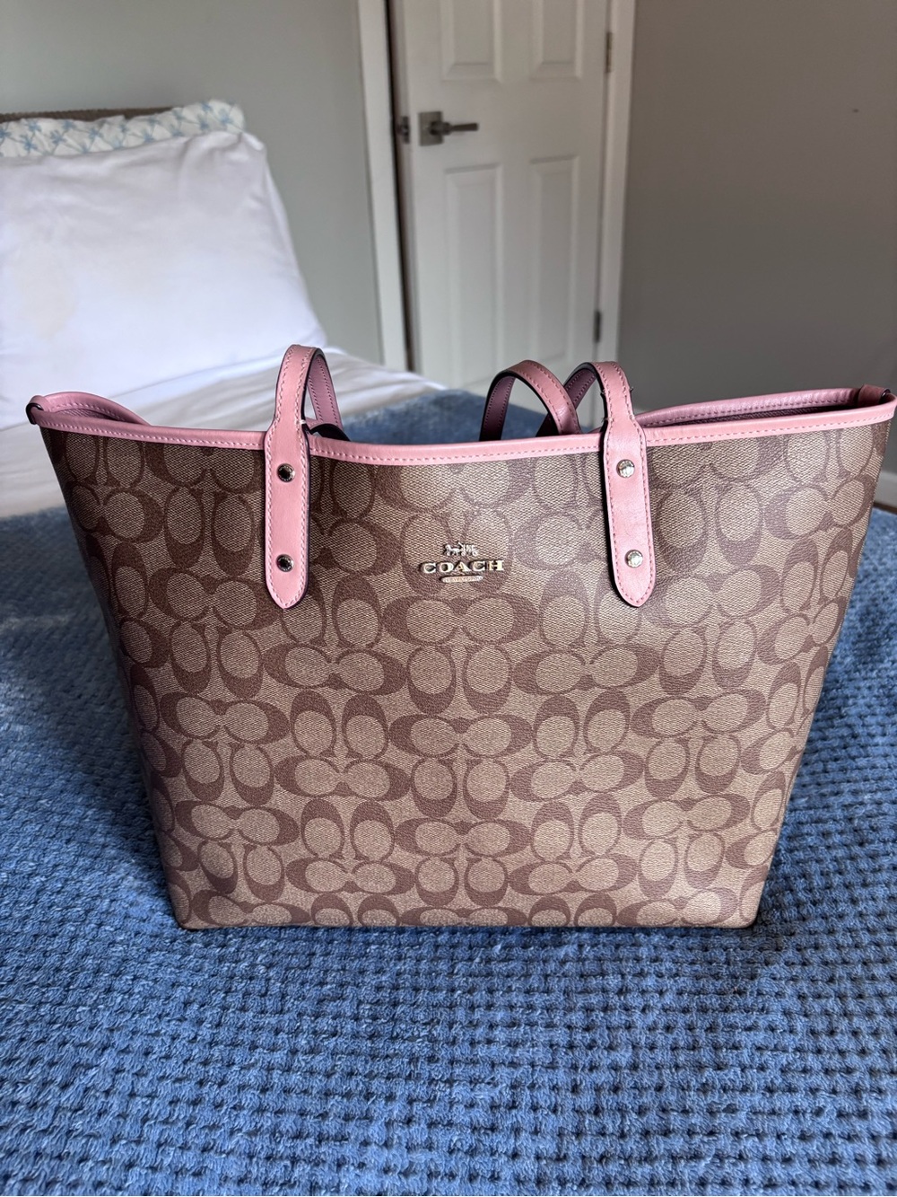 Coach Signature Canvas Tote with Pink Trim from 2017